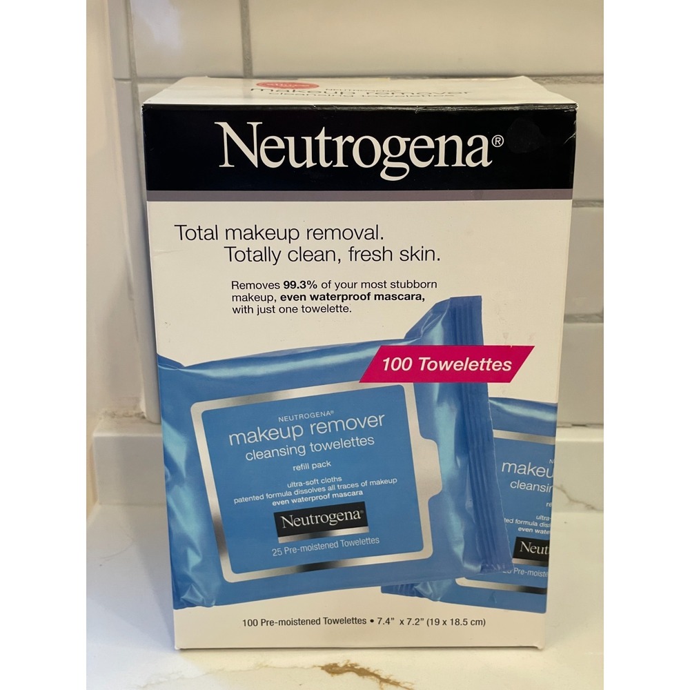 Neutrogena Makeup Remover Cleansing Towelettes‎ 100 Count 4 Refills Box Damage